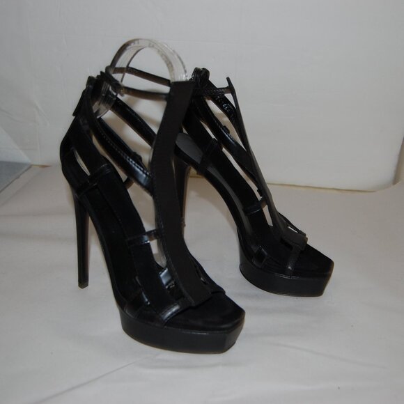 36.5/6.5❤️GUCCI Daryl Black Suede Leather High Heel Platform SANDALS ITALY - Picture 5 of 13